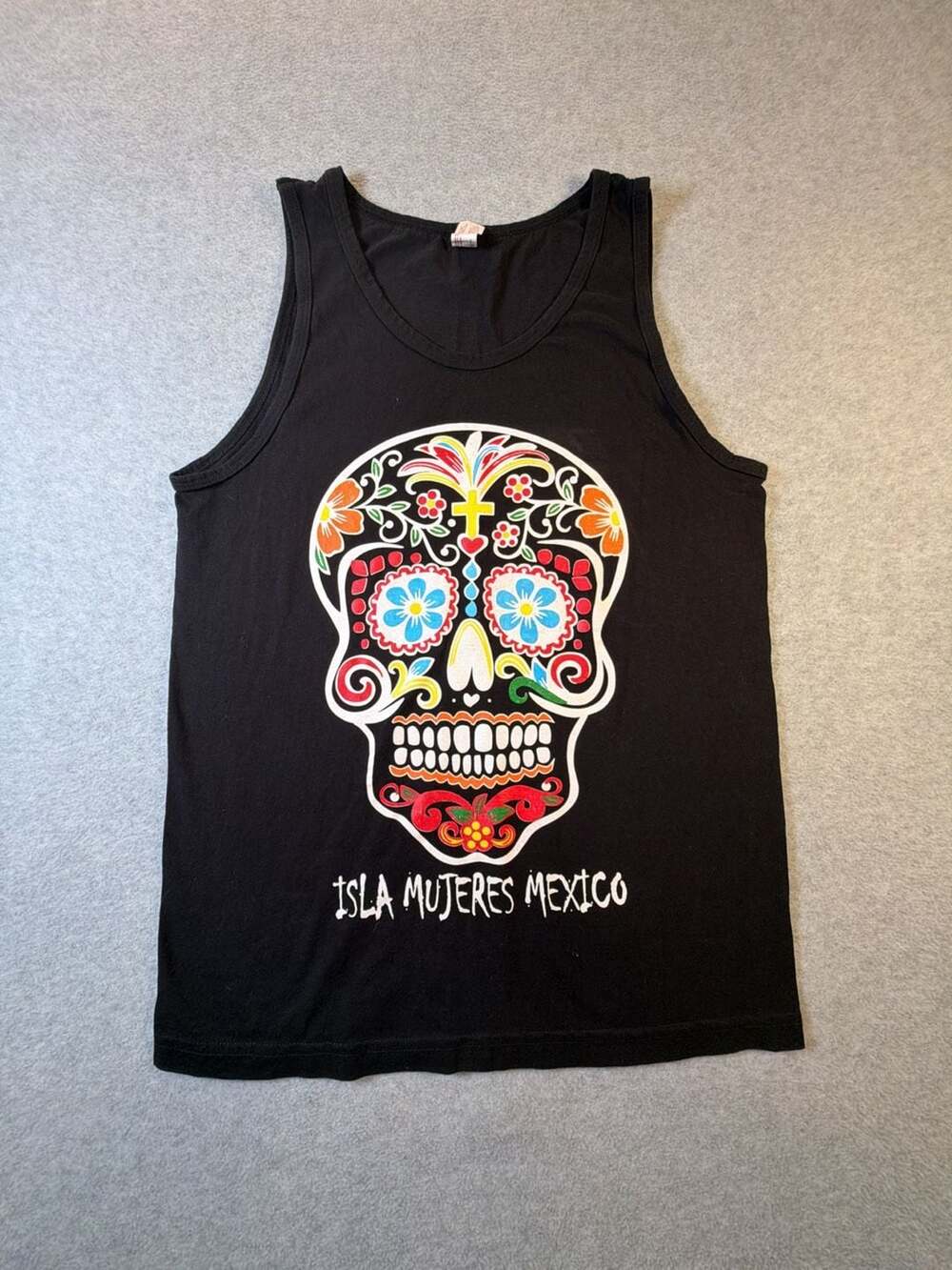 Comfort Euro Cotton Isla Mujeres Mexico Sugar Skull Day of the Dead Tank Top szM